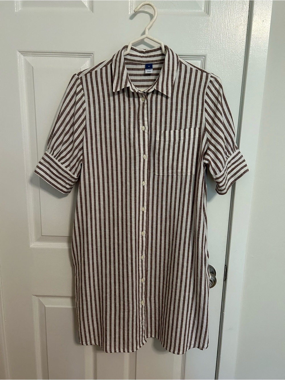 Old Navy Brown & White Striped Button Front Shirt Dress Size M
